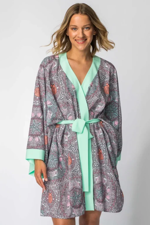 Szlafrok o kroju kimono z nadrukiem - model 3