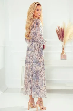 Szyfonowa sukienka maxi - boho beżowo-niebieski