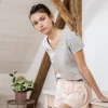 T-shirt do spania z dekoltem w serek - popielaty