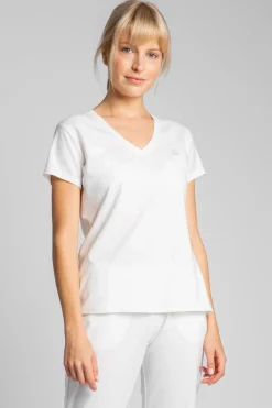 T-shirt do spania z dekoltem w serek - ecru