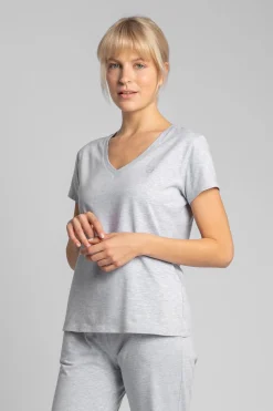 T-shirt do spania z dekoltem w serek - popielaty