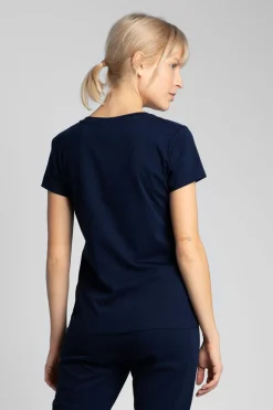 T-shirt do spania z dekoltem w serek - granatowy
