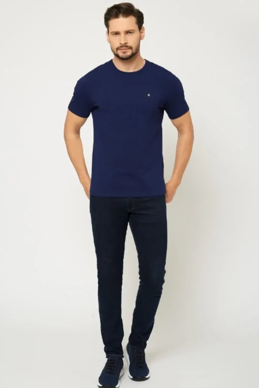T-shirt męski pod marynarkę - granatowy