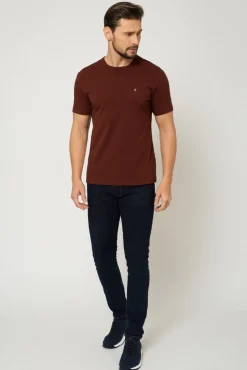 T-shirt męski pod marynarkę - bordowy