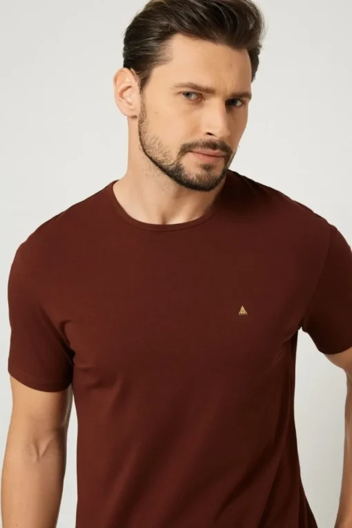 T-shirt męski pod marynarkę - bordowy