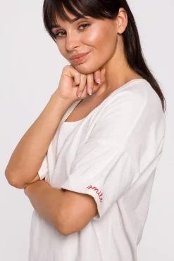T-shirt oversize z okrągłym dekoltem - ecru