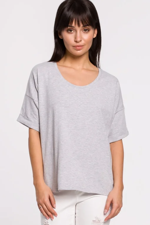 T-shirt oversize z okrągłym dekoltem - szary