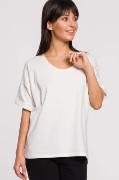 T-shirt oversize z okrągłym dekoltem - ecru