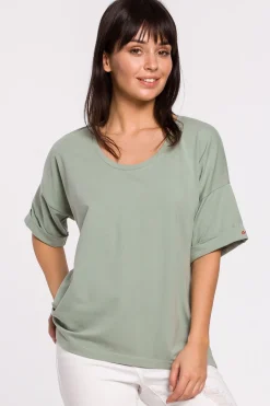 T-shirt oversize z okrągłym dekoltem - pistacjowy