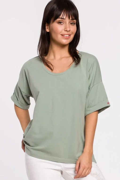 T-shirt oversize z okrągłym dekoltem - pistacjowy