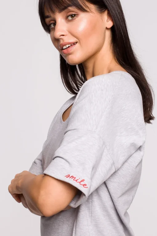 T-shirt oversize z okrągłym dekoltem - szary