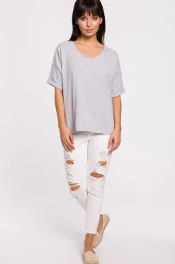 T-shirt oversize z okrągłym dekoltem - szary