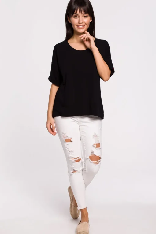 T-shirt oversize z okrągłym dekoltem - czarny