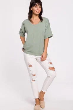 T-shirt oversize z okrągłym dekoltem - pistacjowy