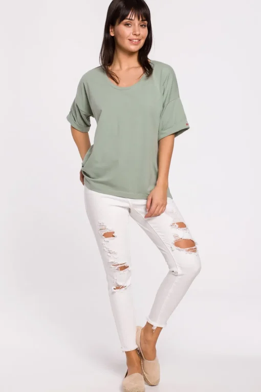 T-shirt oversize z okrągłym dekoltem - pistacjowy