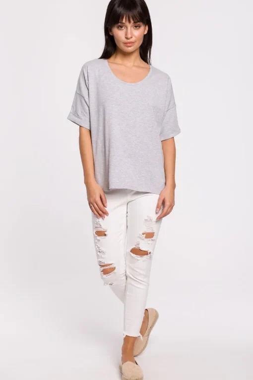 T-shirt oversize z okrągłym dekoltem - szary
