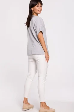 T-shirt oversize z okrągłym dekoltem - szary