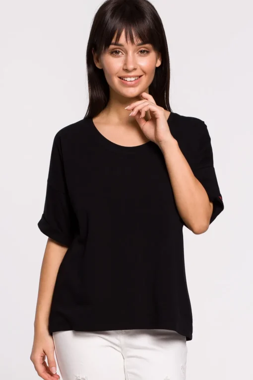 T-shirt oversize z okrągłym dekoltem - czarny