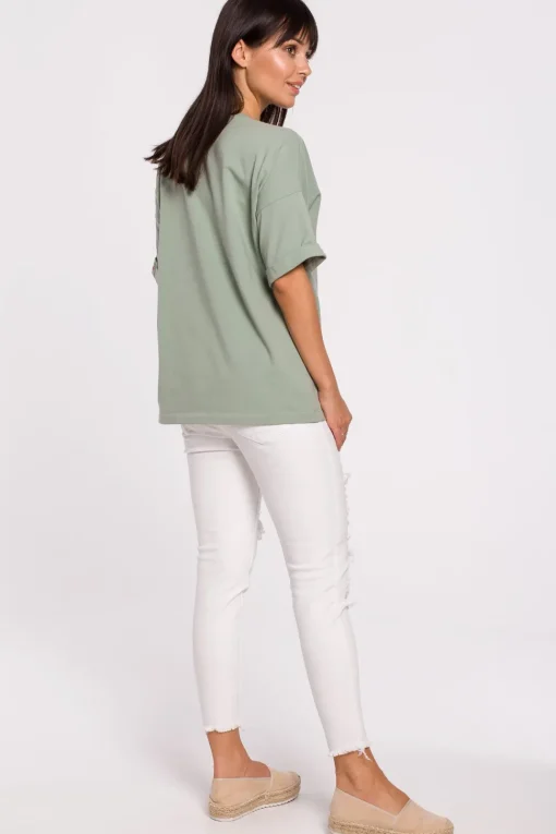 T-shirt oversize z okrągłym dekoltem - pistacjowy
