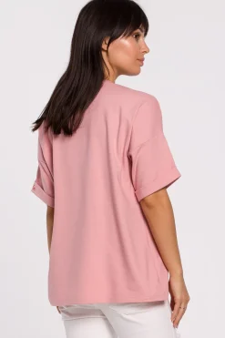 T-shirt oversize z okrągłym dekoltem - różowy
