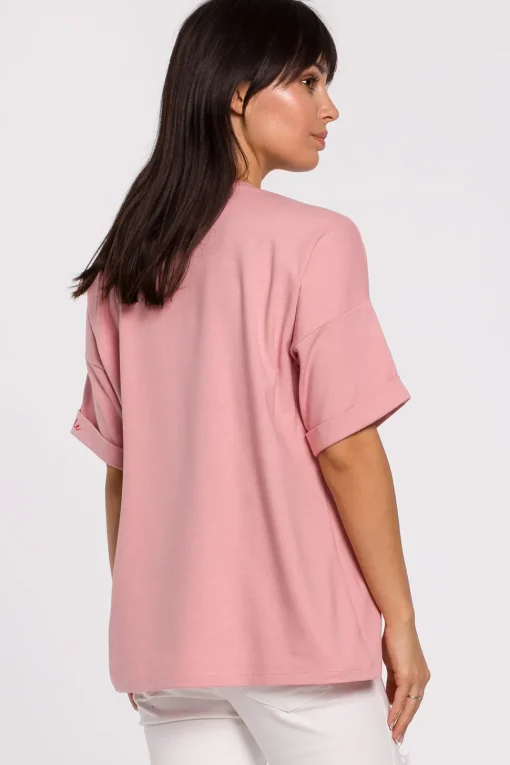 T-shirt oversize z okrągłym dekoltem - różowy