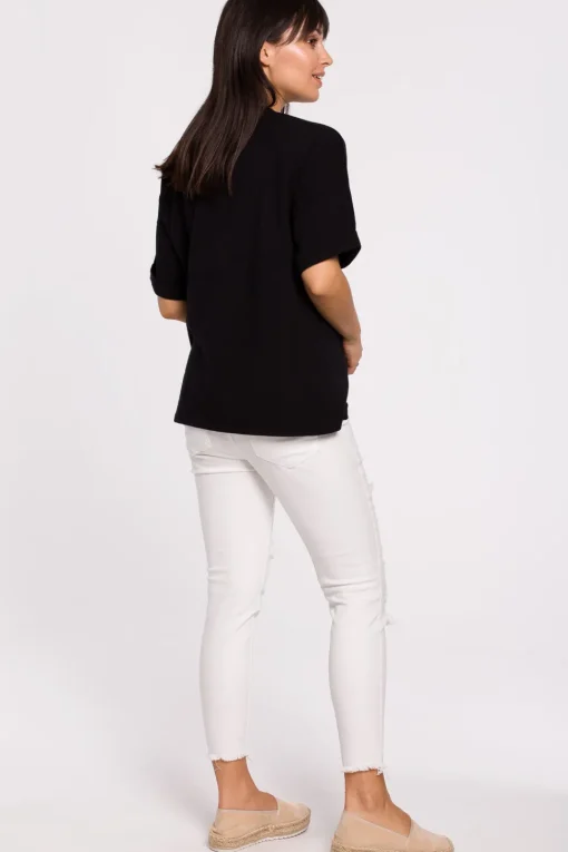T-shirt oversize z okrągłym dekoltem - czarny