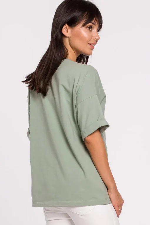 T-shirt oversize z okrągłym dekoltem - pistacjowy