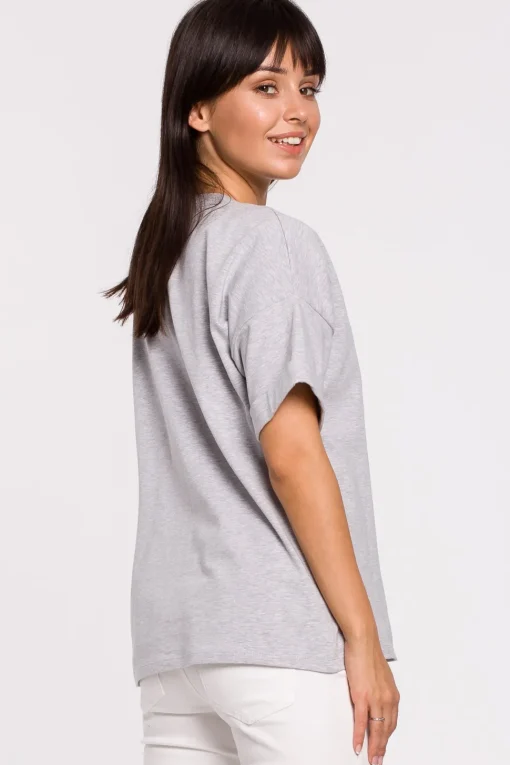 T-shirt oversize z okrągłym dekoltem - szary