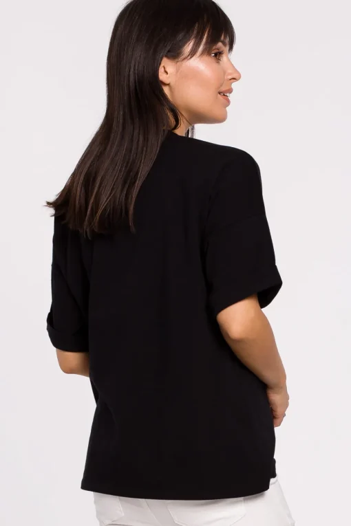 T-shirt oversize z okrągłym dekoltem - czarny