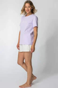 T-shirt z nadrukiem z przodu - wrzosowy