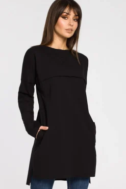 Tunika oversize z przeszyciami - czarna