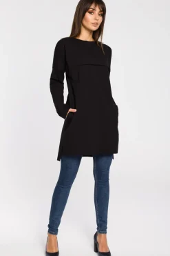 Tunika oversize z przeszyciami - czarna