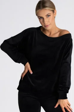 Welurowa bluza damska oversize - czarna
