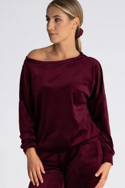 Welurowa bluza damska oversize - bordowa