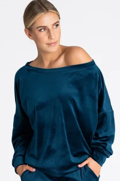 Welurowa bluza damska oversize - morska