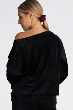 Welurowa bluza damska oversize - czarna