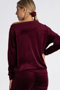 Welurowa bluza damska oversize - bordowa