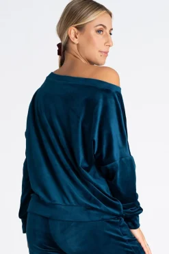 Welurowa bluza damska oversize - morska