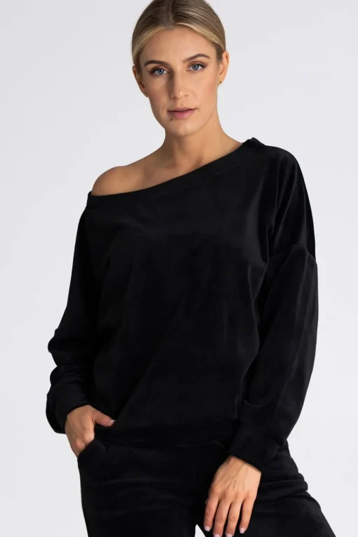 Welurowa bluza damska oversize - czarna