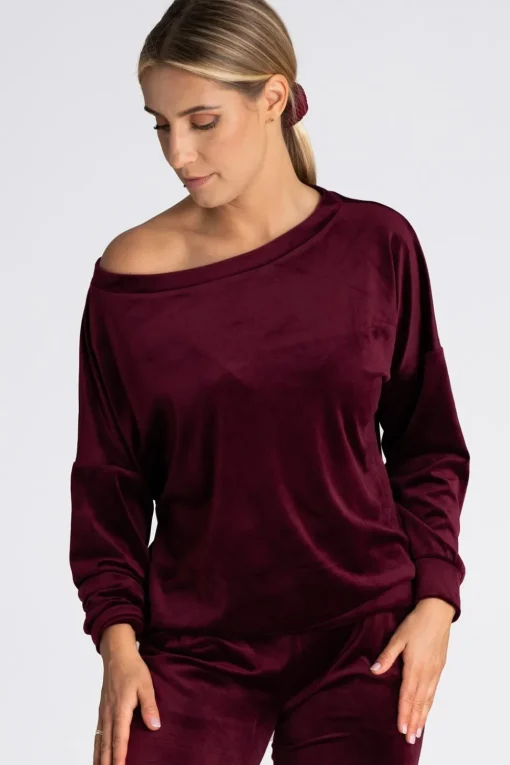 Welurowa bluza damska oversize - bordowa