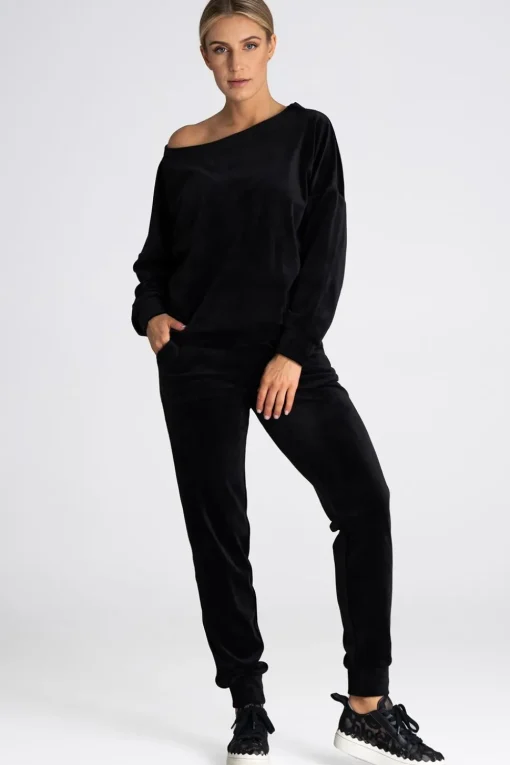 Welurowa bluza damska oversize - czarna
