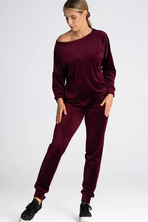 Welurowa bluza damska oversize - bordowa