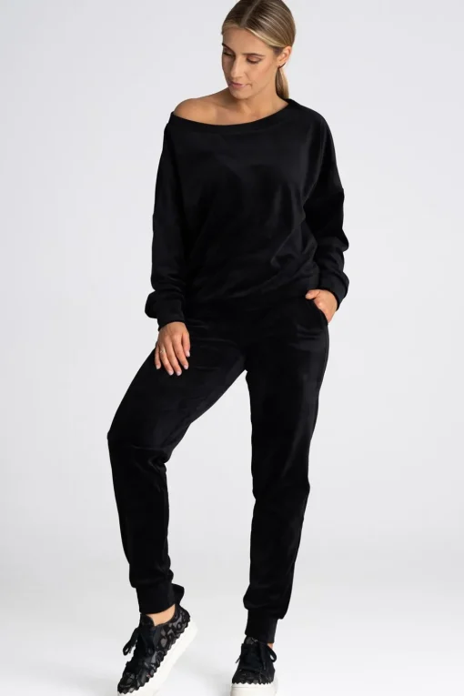 Welurowa bluza damska oversize - czarna