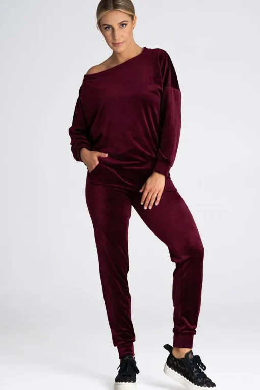 Welurowa bluza damska oversize - bordowa