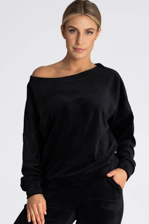 Welurowa bluza damska oversize - czarna