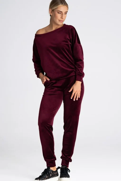 Welurowa bluza damska oversize - bordowa