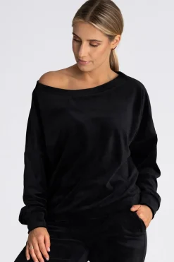 Welurowa bluza damska oversize - czarna