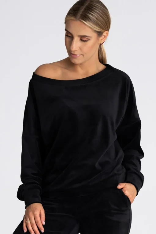 Welurowa bluza damska oversize - czarna