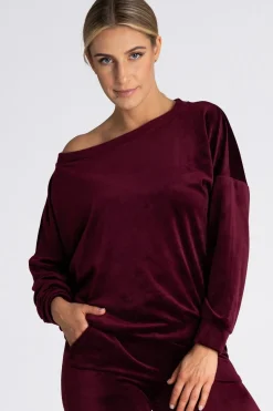 Welurowa bluza damska oversize - bordowa