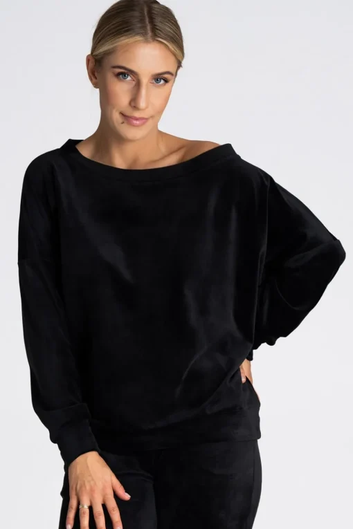 Welurowa bluza damska oversize - czarna